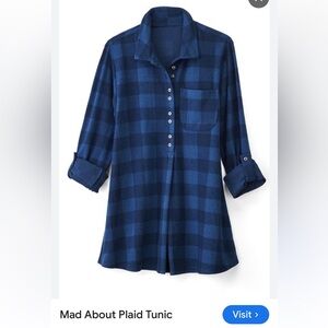 Soft Surroundings Blue Plaid Tunic